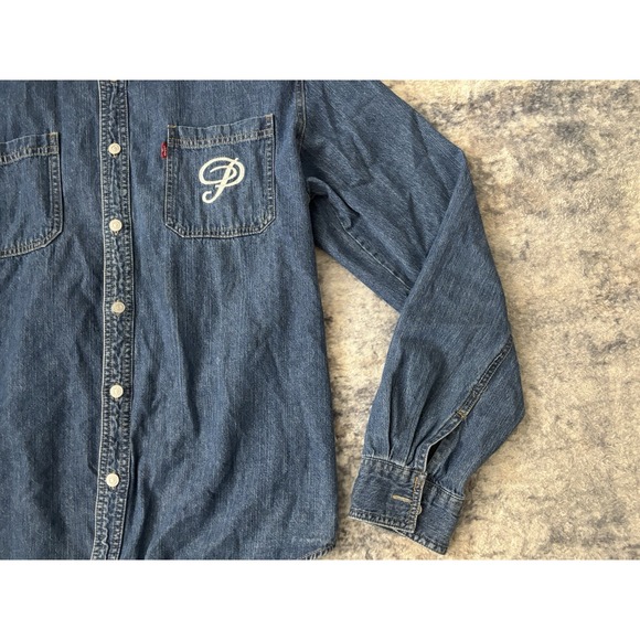 Vtg Levi's Jeans Denim Jean Shirt Metal Button Up Red Tab 90s Washed Levis - Picture 6 of 10